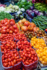 Red and Yellow Cherry Tomatoes at the farmer's market 