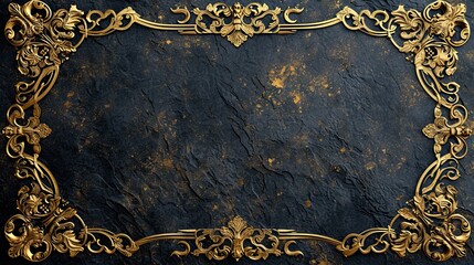 A gold frame with a black background. The frame is ornate and has a sense of luxury