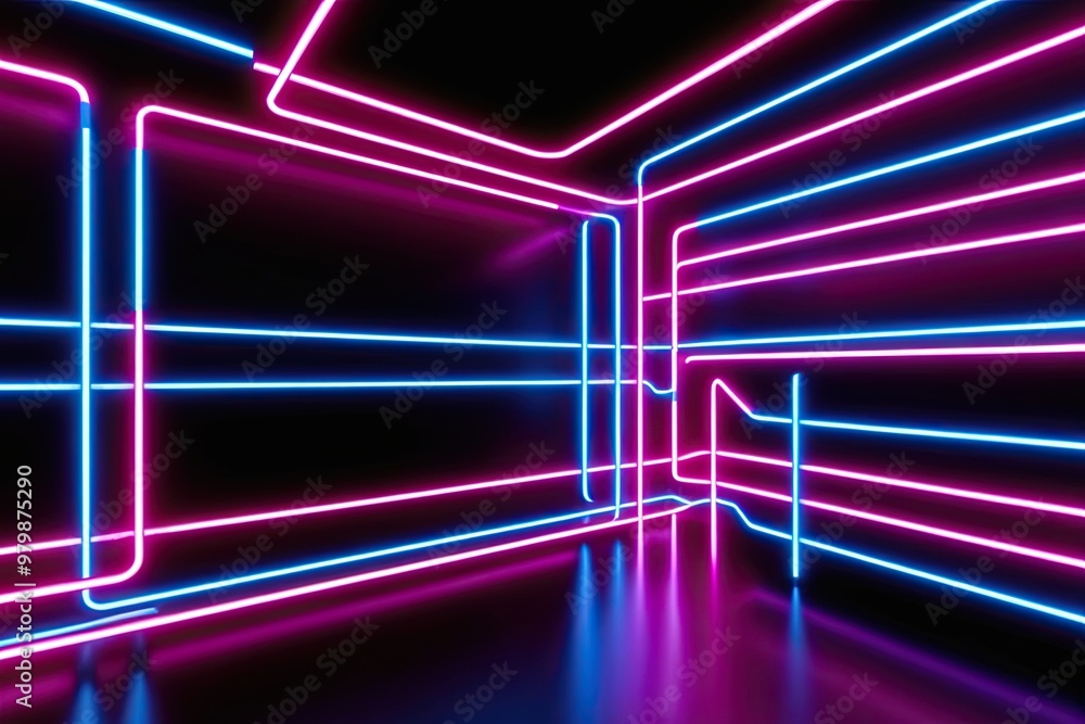 Aufkleber high quality 3d render of dynamic neon lines with glowing effects and floor reflections