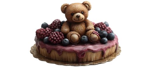 a cake with a teddy bear on top of it.