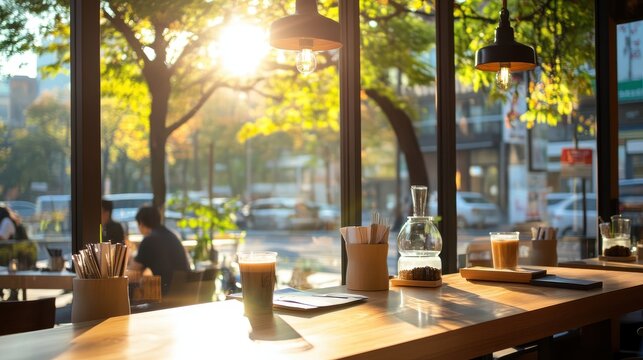 A cozy cafÃ© filled with customers enjoying coffee on a relaxed Friday afternoon, warm and inviting ambiance.