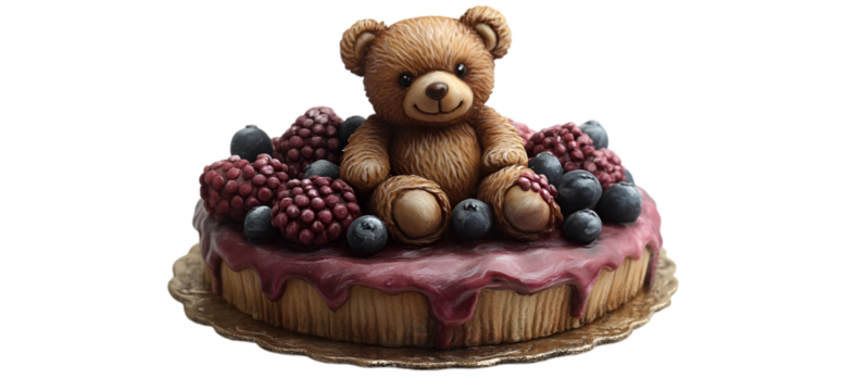 a cake with a teddy bear on top of it.