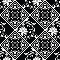 Floral seamless pattern. Black and white elements. wallpaper, fabric, packaging, wrapping. Flower ornament. Vector background.