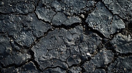 Detailed close up texture of aged black asphalt