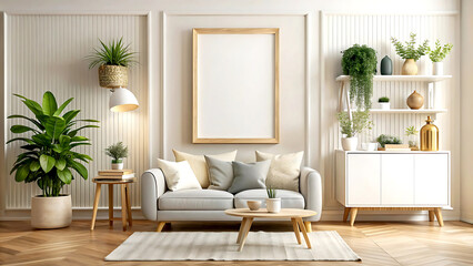 Frame mockup home interior, 3d render, white Mock up frame