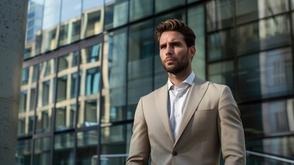 Confident Businessman Standing Outside Modern Office Building