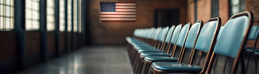 Empty Chairs American Flag and Leading Lines A Study in Absence