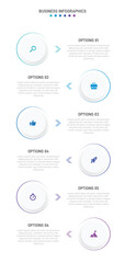 Vertical progress bar featuring 6 arrow-shaped elements, symbolizing the six stages of business strategy and progression. Clean timeline infographic design template. Vector for mobile presentation.