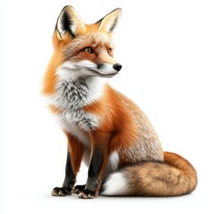 Fototapeta premium A vivid illustration of a fox, showcasing its striking orange fur and expressive features, symbolizing nature's beauty, white background