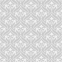 Floral geometric seamless pattern. Gray and white ornament. Fabric for ornament, wallpaper, packaging, vector background
