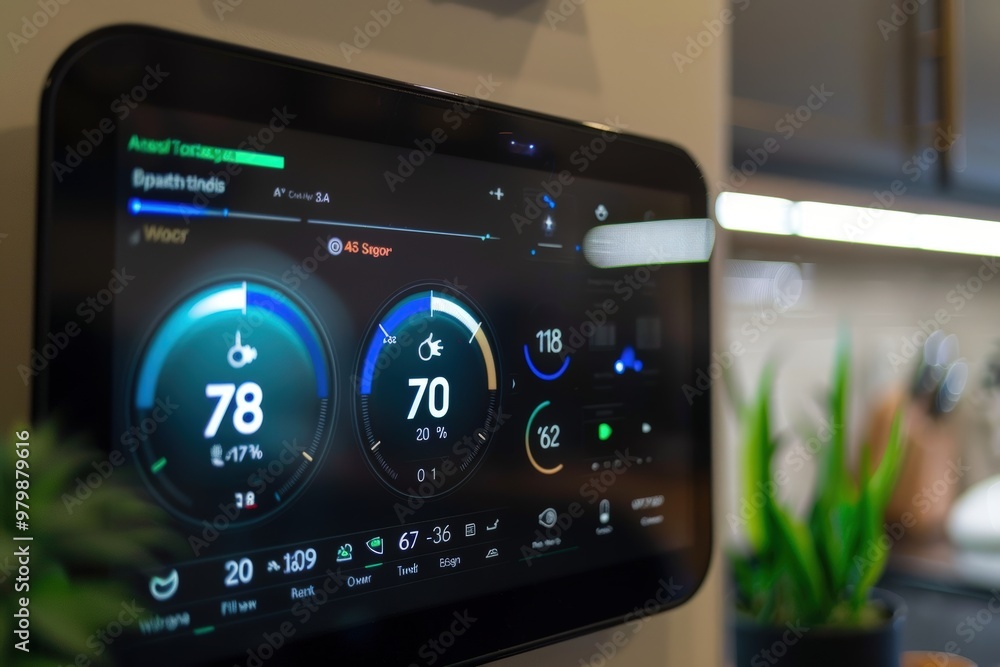 Aufkleber smart thermostat interface showcasing real-time energy consumption and optimization options