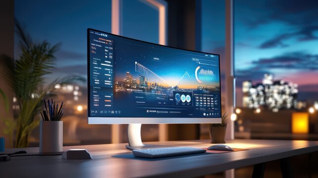 A desktop computer setup with Black Friday banners flashing across the screen, featuring sale percentages and limited-time offers.