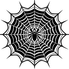 A spider web is drawn in black and white. The web is very intricate and detailed, with many small lines and patterns. Scene is mysterious and somewhat eerie