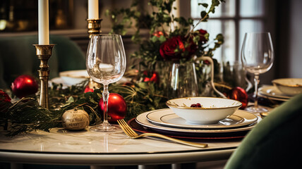Fototapeta premium Holiday dinner at home, table decoration