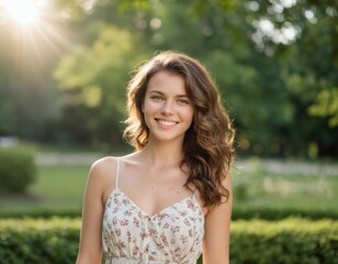 Joyful Woman in a Floral Sundress