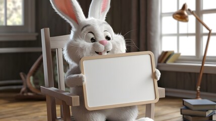 Rabbit Holding with Blank Whiteboard