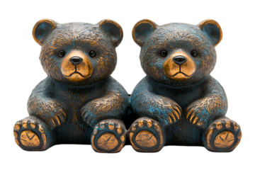 a pair of bears sitting together. 