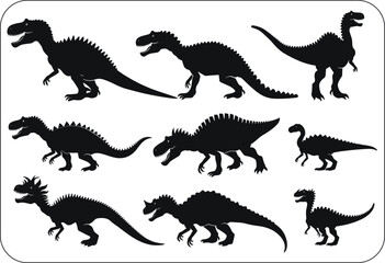 Digital illustration of a set of silhouettes of dinosaurs on a white background
