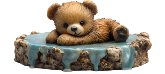 a small teddy bear on a cake.