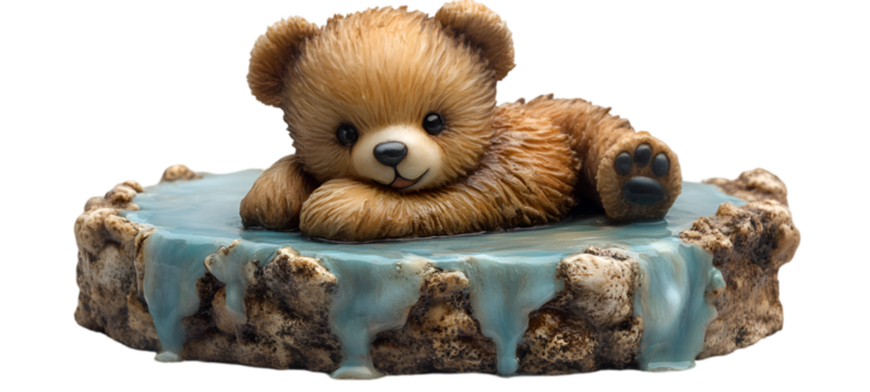 a small teddy bear on a cake.