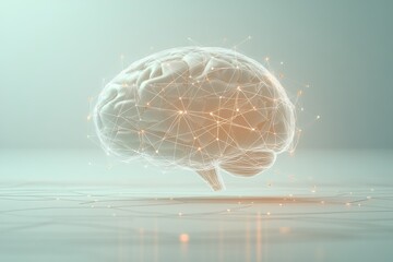 Abstract image of digital brain with interconnected neural networks and glowing points of light symbolizing artificial intelligence neural computing and futuristic technology in conceptual design