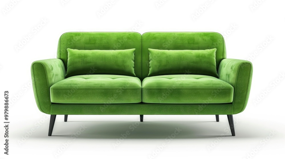 Poster green sofa isolated on white background with clipping path
