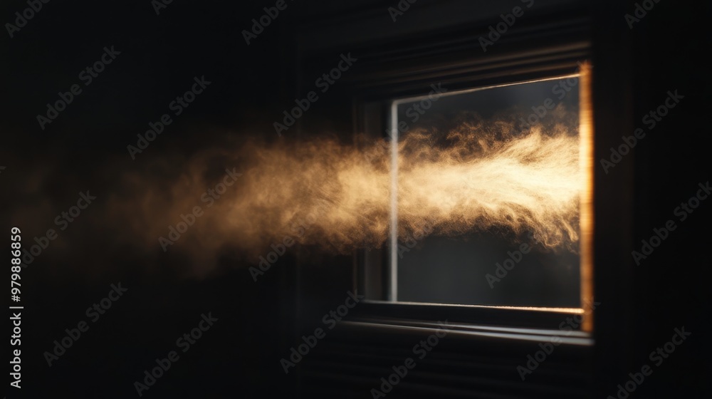 Aufkleber warm light streams through an open window, illuminating dust particles in the air and creating an et