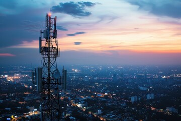 Wireless mobile network coverage concept with antennas and signal transmission.