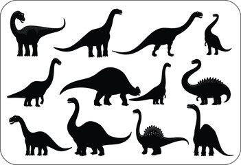 Digital illustration of a set of silhouettes of dinosaurs on a white background