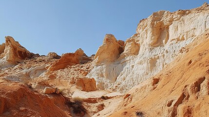 Fototapeta premium Sandstone Rock Formation Under Clear Blue Sky for Natural Landscape, Geological Tourism, and Desert Adventure Concepts, Generated AI