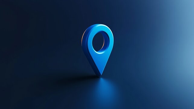 Blue pin icon with a round cutout represents location and navigation. Ideal for maps, travel guides, geolocation apps, tourism, and directions. Clean, minimalist vector style. 