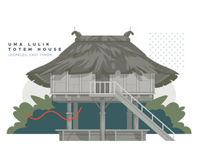 Uma Lulik - sacred totem houses - Lospalos, East Timor - Stock Illustration