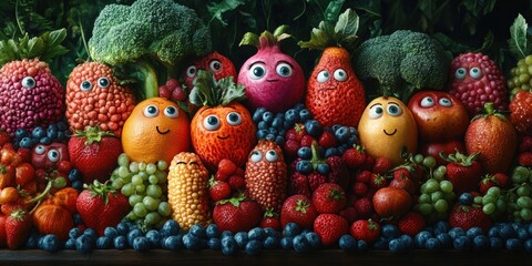 Explore a lively urban environment where vegetables and fruits walk around with unique traits