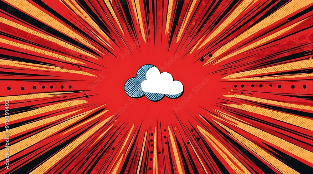 Poster vibrant illustration of an energetic explosion with multicolored lines and halftone patterns, ideal 