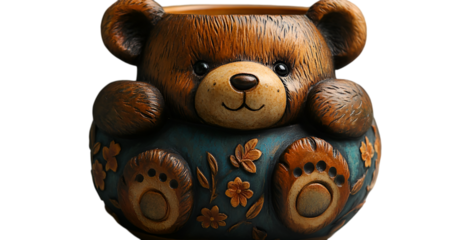 a teddy bear shaped vase. 