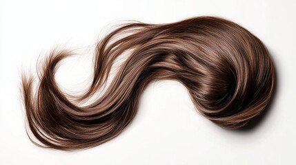 Naklejka premium Brown hair isolated on a white background. The hair is long and wavy, and it's tied into a ponytail. 