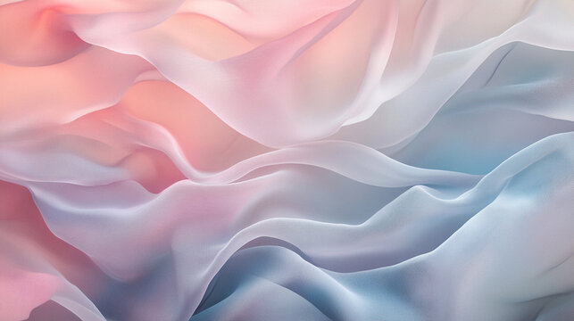 Soft Flowing Layers of Translucent Fabric-Like Waves in Pale Lavender, Coral, and Turquoise, Creating a Dreamlike and Soothing Effect Background Wallpaper