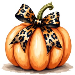 A drawing of a pumpkin with a bow on it.