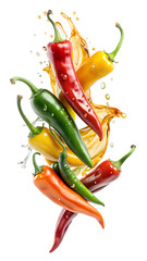 Colorful assortment of fresh chili peppers, featuring vibrant red, green, yellow, and orange hues, perfect for culinary creativity.