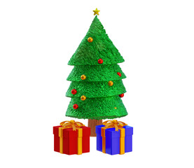 Christmas tree with gift box on png transparent background.