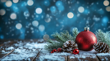 Purple Christmas greeting card background with decorated Christmas tree and presents for Christmas in winter scenery