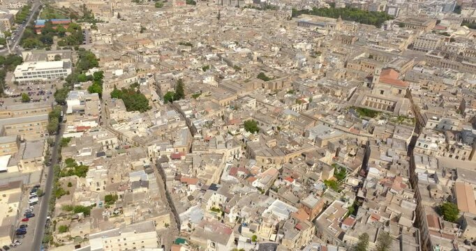 Aerial view of the church of Santa Irene in the historic center of Lecce, Puglia, Italy. It is one of the main places of worship in the city and has a large courtyard.