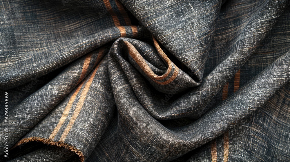 Poster gray fabric with a brown stripe viewed from above with empty space