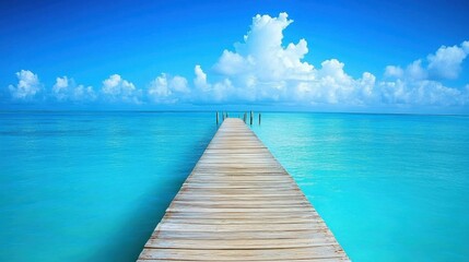 Wooden jetty in tropical lagoon with turquoise water