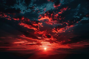 A red sky with a large red moon in the middle, generative ai image