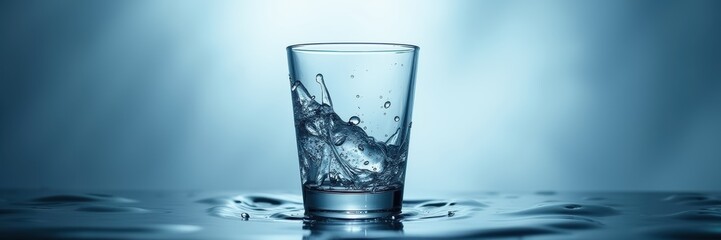 A dynamic shot of water splashing in a glass, capturing the essence of freshness and hydration. Perfect for health, wellness, and beverage themes.