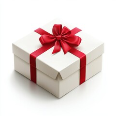 Obraz premium A beautifully wrapped gift box with a red ribbon, perfect for celebrations and special occasions, white background