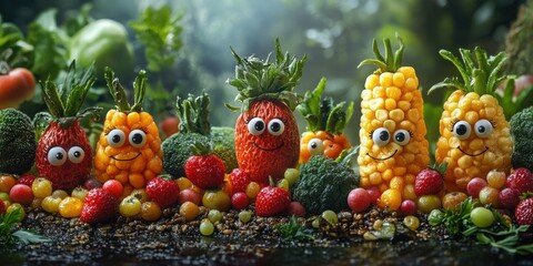 Discover the lively world where every fruit and vegetable is animated with charming traits