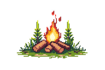 Pixel art bonfire. PNG element for design, scrapbooking and creative projects.