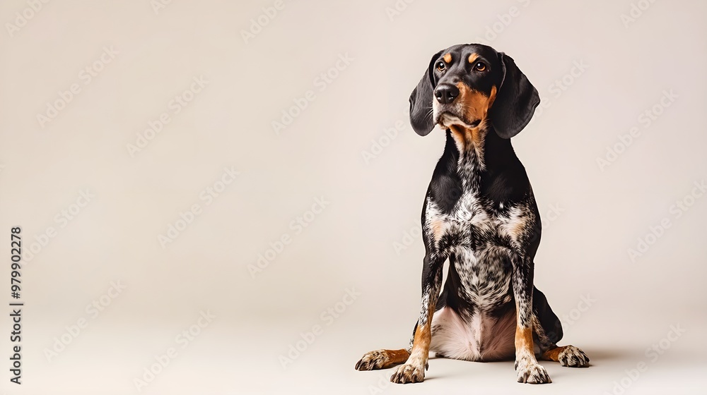 Wall mural a bluetick coonhound sitting majestically on a light solid color background, showcasing its distinct